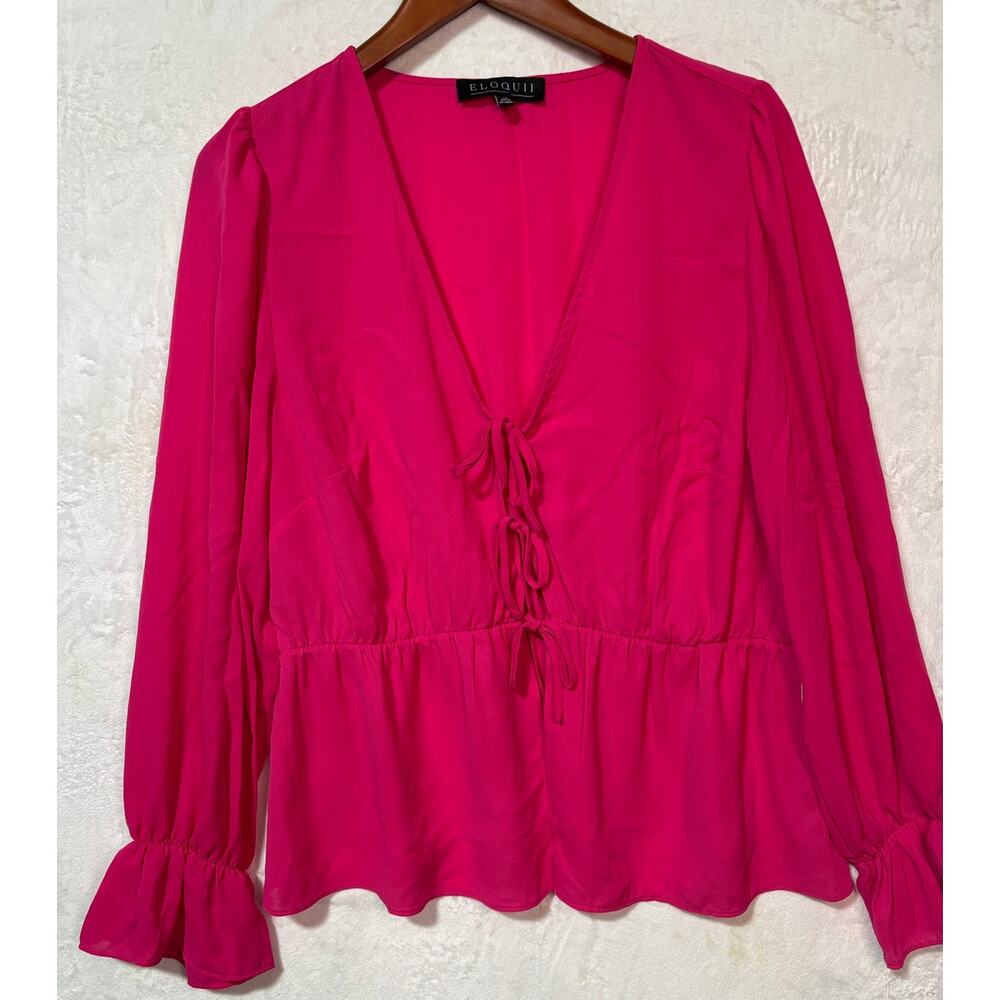 ELOQUII Women's Open-front Tie Closure Peplum Blouse Cardigan | Size 14